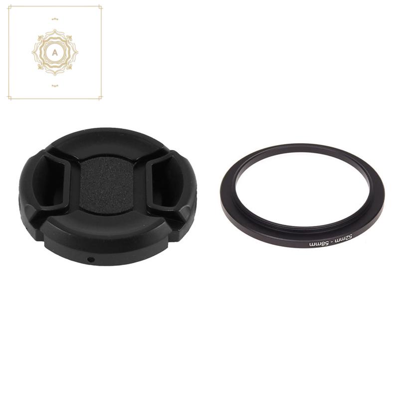 Camera 52mm Lens to 58mm Accessory Step Up Adapter Ring with Univeral 37mm Center Pinch Front Lens Cap for DSLR Camera