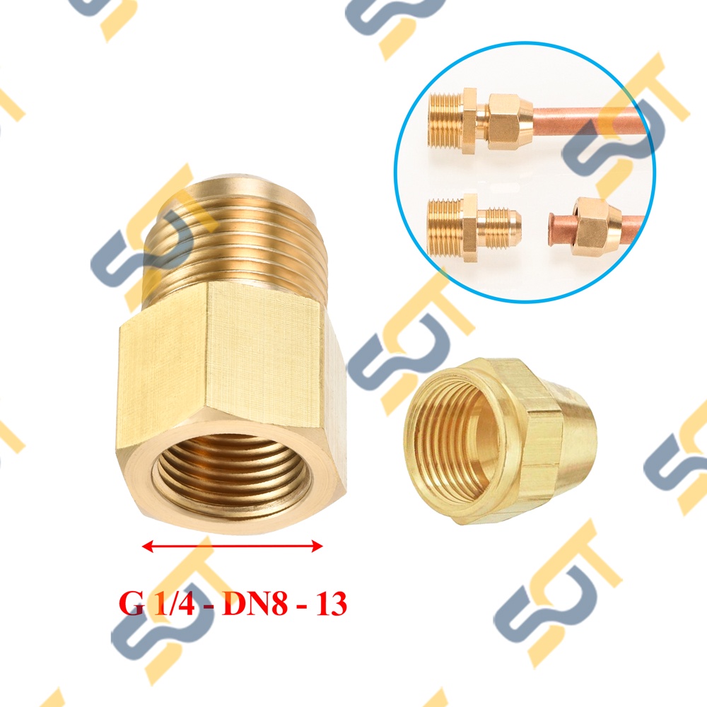 [HÀN ỐNG ĐỒNG] Ren trong G1/4 (13) nối côn lồi cho điện lạnh & khí nén (Brass Flare Male Connector) - Rắc co ren NPT