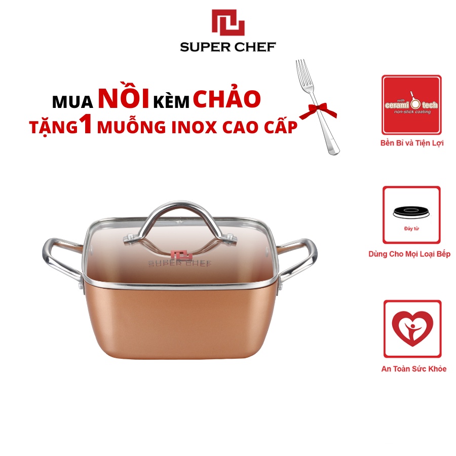 Nồi Canh Chống Dính Ceramic Bếp Từ Super Chef Kèm Nắp Kính