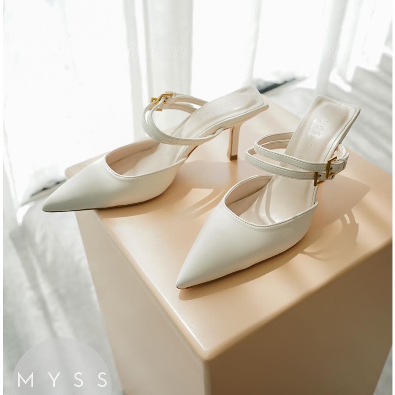 Giày guốc nữ mũi nhọn phối 2 dây giữa 6 cm thời trang MYSS - CG248