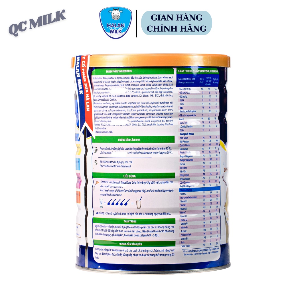 [Mua 3 tặng 1] COMBO 3 hộp Sữa tiểu đường Diabetic gold care 900g/hộp - giúp ổn định đường huyết, Halanmilk