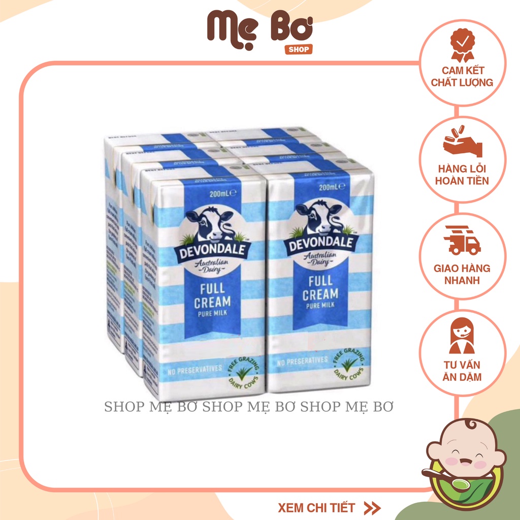 [DEVONDALE] THÙNG 4 LỐC SỮA TƯƠI NGUYÊN KEM TIỆT TRÙNG DEVONDALE 200ml * 24 HỘP