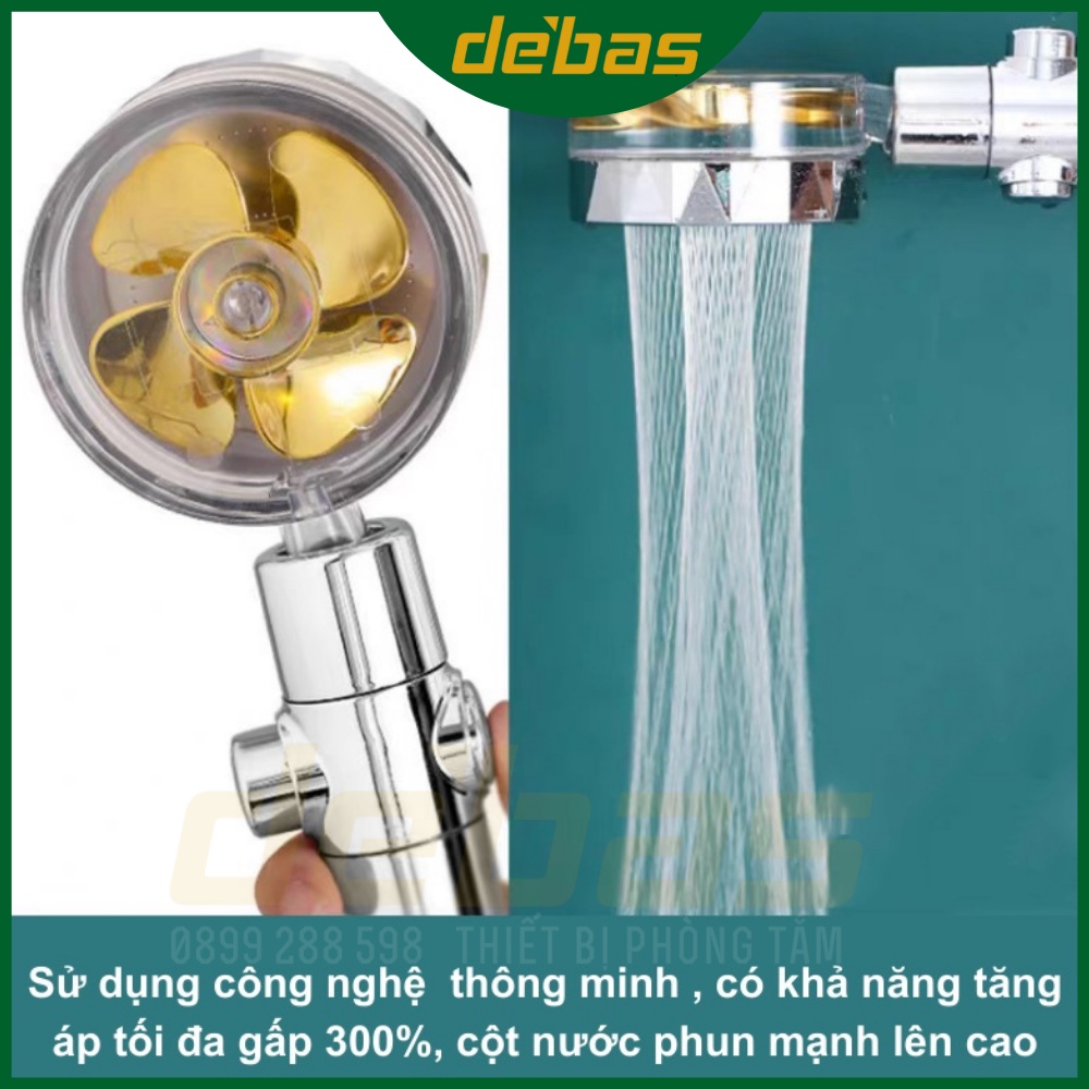 Vòi sen tắm tăng áp nóng lạnh bát tay sen tắm cánh quạt cao cấp dây sen inox và cài sen dán Debas TS56