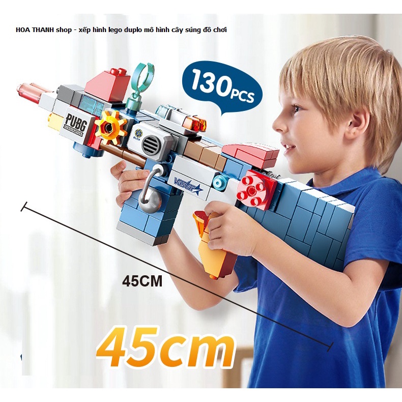 Đồ chơi mô hình súng đồ chơi size lego duplo (xếp robot, xe cẩu, máy xúc,máy bay....) chính hãng Feel, 130 chi tiết