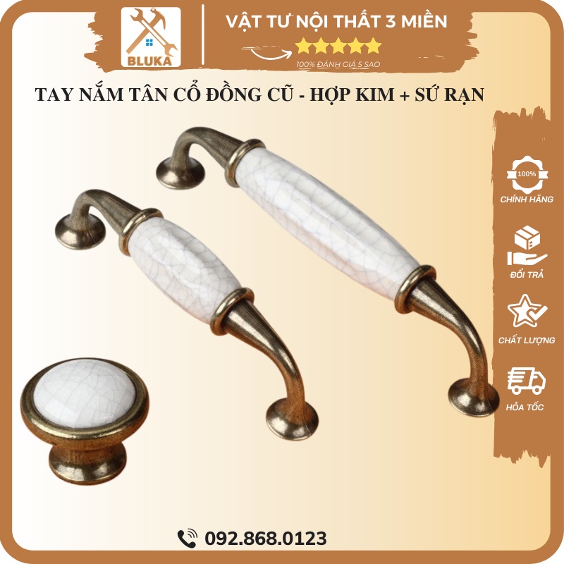 Tay Nắm Cửa Tủ Bếp Màu Đồng Cũ Kiểu Tân Cổ, Tay Cầm Cửa Gỗ Tủ Quần Áo Ngăn Kéo TCV BLUKA