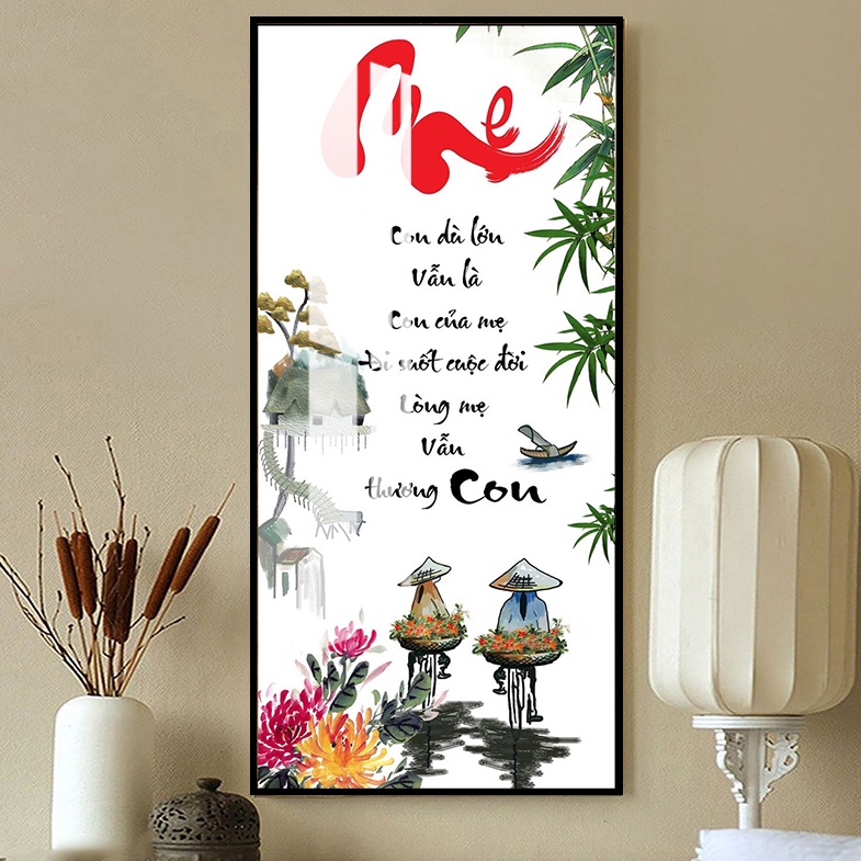 Tranh Treo Tường Chữ Thư Pháp - Tranh Thư Pháp Treo Phòng Khách Laminate Tráng Gương