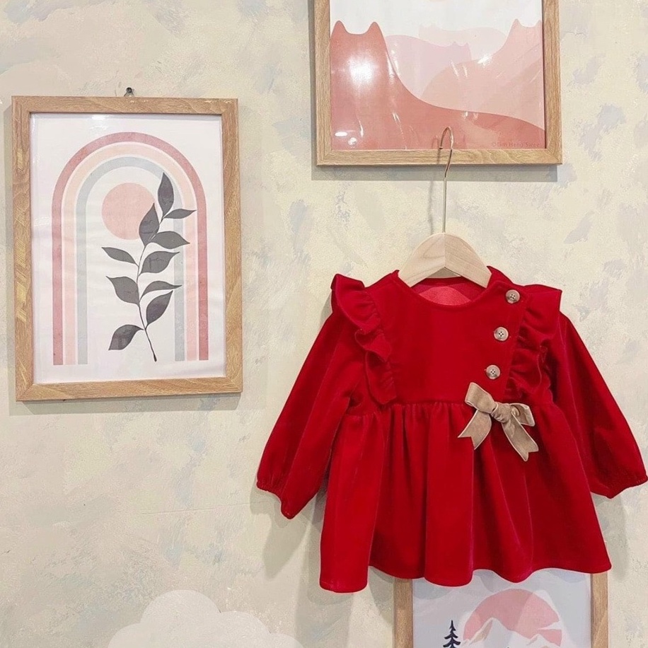 Váy đầm nhung baby cho bé gái diện Noel và Tết lên form siêu yêu VTE15