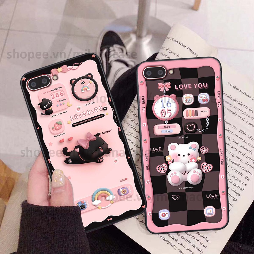 Ốp Oppo A3s / A1k hình đồng hồ icon gấu mèo cute cực dễ thương ngộ nghĩnh