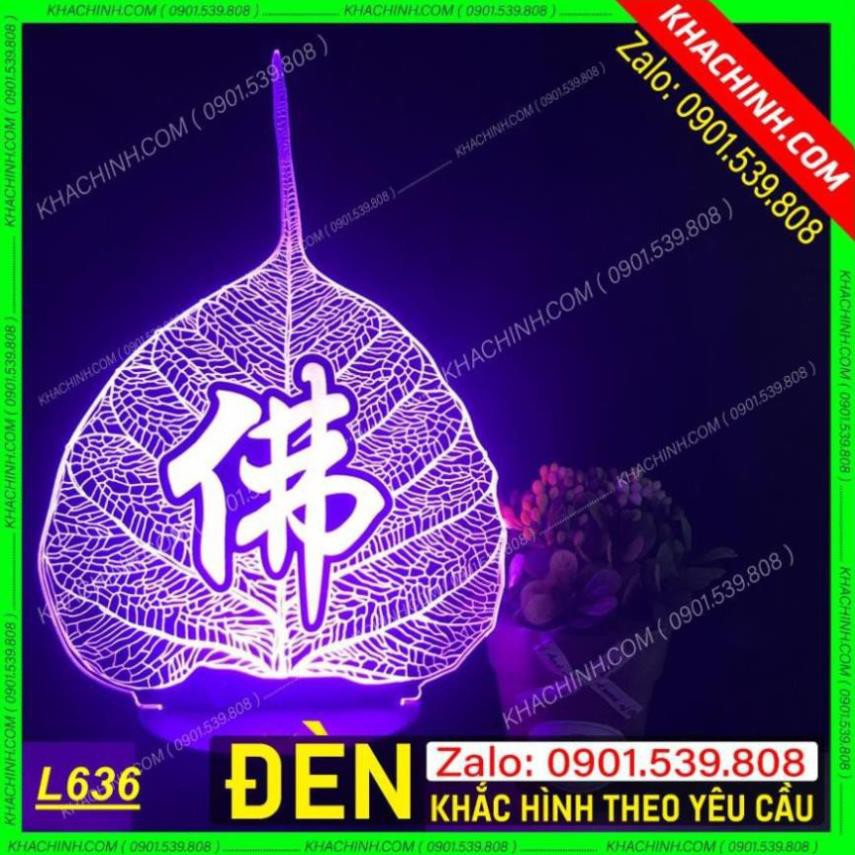 Đèn hình lá Bồ Đề trang trí Khắc chữ theo yêu cầu, thờ Phật giáo Mẫu L0636-L có Remote thay đổi 16 màu