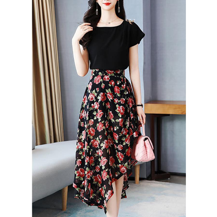 GOTI – Nguyên Set Váy Hoa Vạt Xéo Áo Cánh Dơi Dự Tiệc Cao Cấp 3267