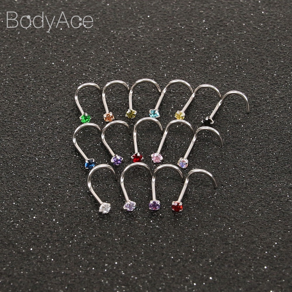 Set 14 Khuyên Mũi Thép Không Gỉ Đính Đá Pha Lê Nhiều Màu Sắc