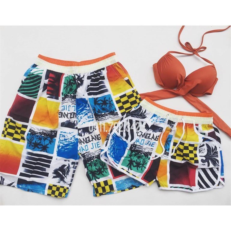 Đồ bơi đôi Bikini đôi họa tiết ô vuông màu sắc cá tính (Ảnh trài sàn)