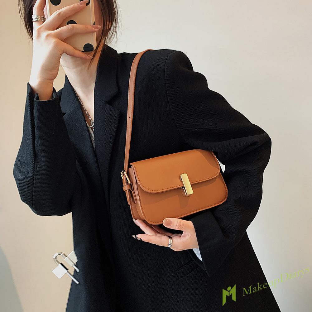 Túi đeo vai mini da PU màu trơn cổ điển cho nữ