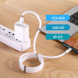 Dây cáp sạc chống rối, tự động thu gọn cho iphone, Type C, Micro USB