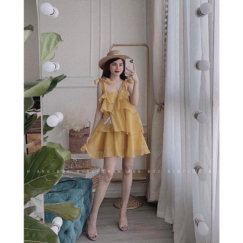 (CÓ SẴN ) ĐẦM TẦNG VÀNG 2 Dây Chuẩn Shop loại 1 (Hình Thật)