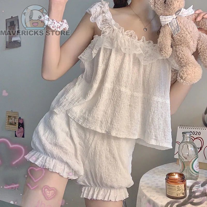 Bộ Đồ Ngủ Hai Dây Viền Ren Gợi Cảm Mùa Hè Mới Phong Cách Hàn Quốc Cho Nữ