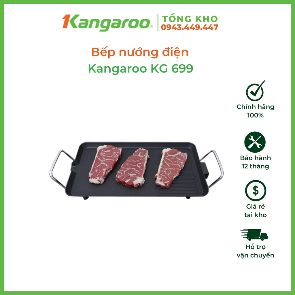 Bếp nướng điện Kangaroo KG699 2000W, có lỗ rót dầu, dây điện tháo rời