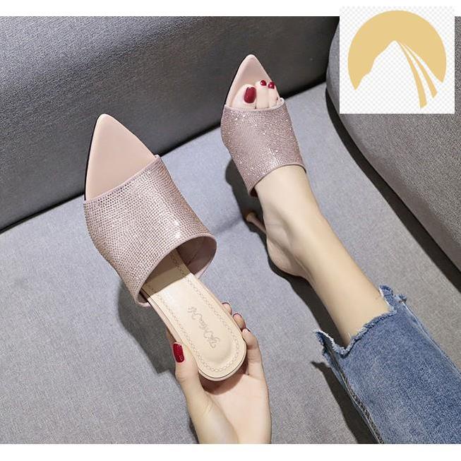 🌺Dép Cao Gót Đính Đá A136 Hở Mũi Nhọn / Giầy Cao Gót Đế Nhọn / Giầy cao Gót Hàn Quốc
