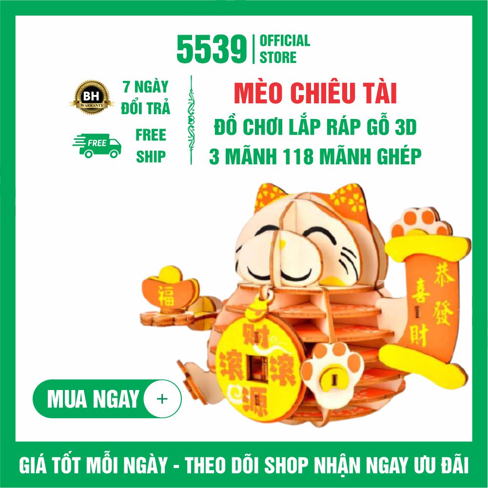 Đồ chơi lắp ráp gỗ 3d mô hình mèo chiêu tài, bộ xếp hình 3d, chơi phát triển trí tuệ phù hợp mọi lứa tuổi - Shop 5539