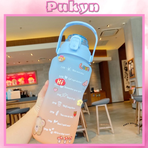 Bình nước 2 lít giữ nhiệt có ống hút ĐỜI MỚI kê được điện thoại tặng sticker và rửa ống hút BN01