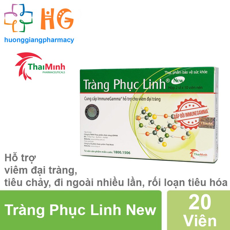 Tràng Phục Linh New Hỗ trợ viêm đại tràng cấp và mãn tính Tiêu chảy Rối loạn tiêu hóa Hộp 20 Viên