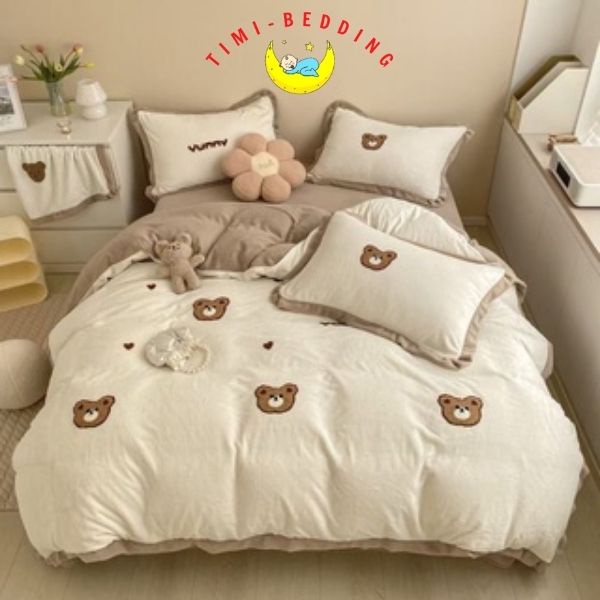 Bộ chăn ga gối nỉ nhung – Set chăn ga nỉ nhung mềm mại ấm áp 4 món - Timibedding