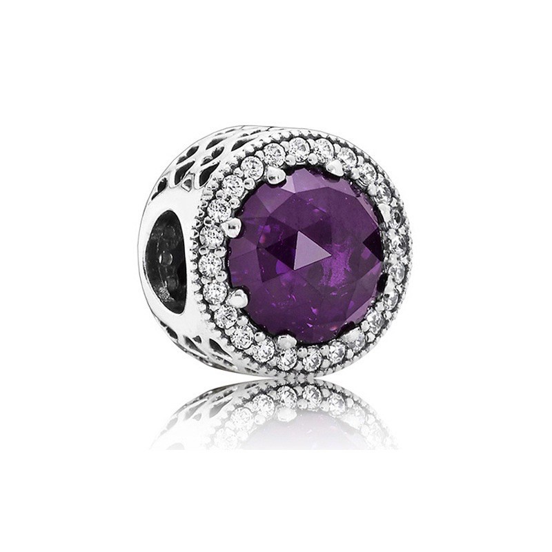 Hạt charm pan đá tím viền đá trắng nhỏ bạc s925 cao cấp