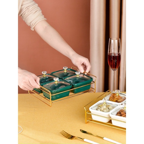 HÀNG CÓ SĂN HÀNG CÓ SẴN Khay mứt tết, khay đựng hoa quả khô,bánh kẹo,khay mứt sứ khung inox GỐM SỨ CAO CẤP