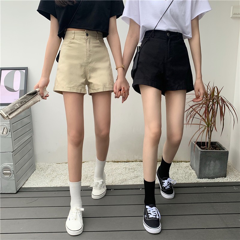 Quần ngắn Xiaozhainv cạp cao ống rộng phong cách Hàn Quốc | BigBuy360 - bigbuy360.vn