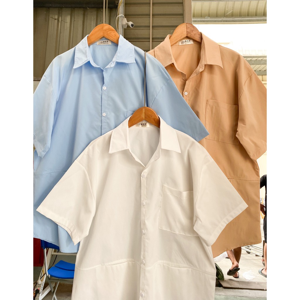 Áo Sơ Mi Túi Brand Design A067  cổ bẻ tay ngắn - dáng rộng Unisex