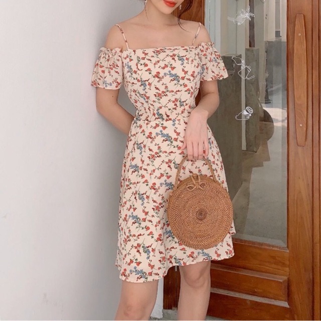 Váy hoa trễ vai( kèm hình thật )