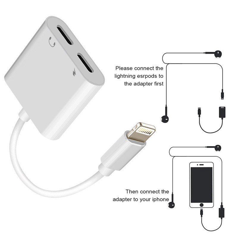 Double Jack Audio Adapter 2 in 1 Charging Music Call Earphone Lightning