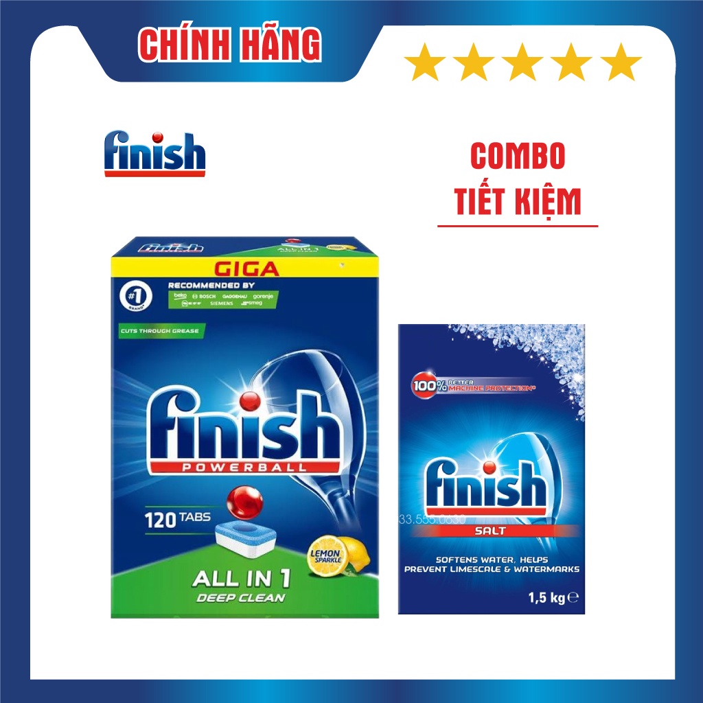 Combo All in One 120 viên + Muối Finish 1,5kg