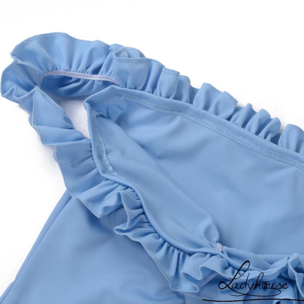 Đầm Ngắn Ôm Dáng Không Tay Màu Trơn Có Diềm Xếp Nếp Cho Nữ