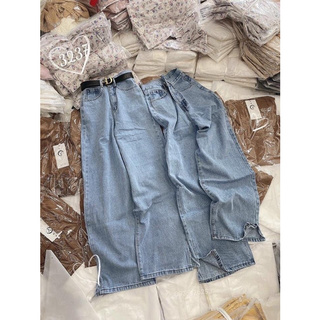 👉baggy jeans lưng cao ống suông xẻ tà