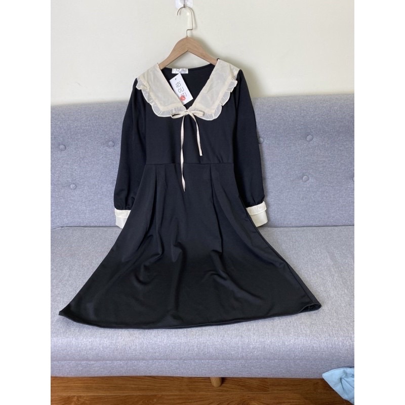 Đầm tiểu thư bánh bèo umi tay bèo dài tay xoè đính nơ cổ