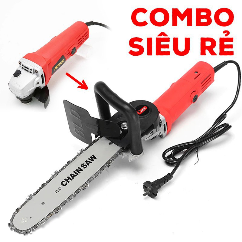 Trọn bộ lưỡi cưa xích + Máy mài AOTUO - Lưỡi cưa xích gắn máy mài CHAINSAW tra dầu tự động