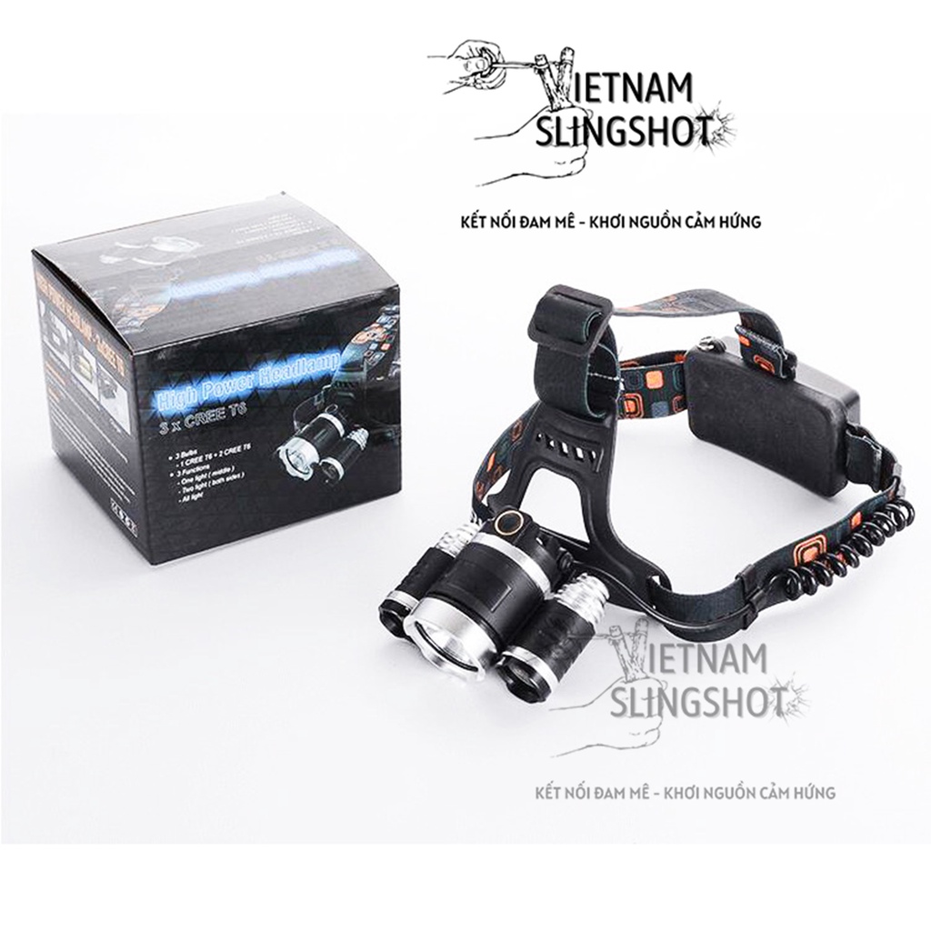 Đèn Pin Đội Đầu 3 Bóng Led - Siêu Sáng, Kèm 2 Pin, Kèm Sạc  .Đèn pin đội đầu 3 bóng siêu sáng[YPX8]