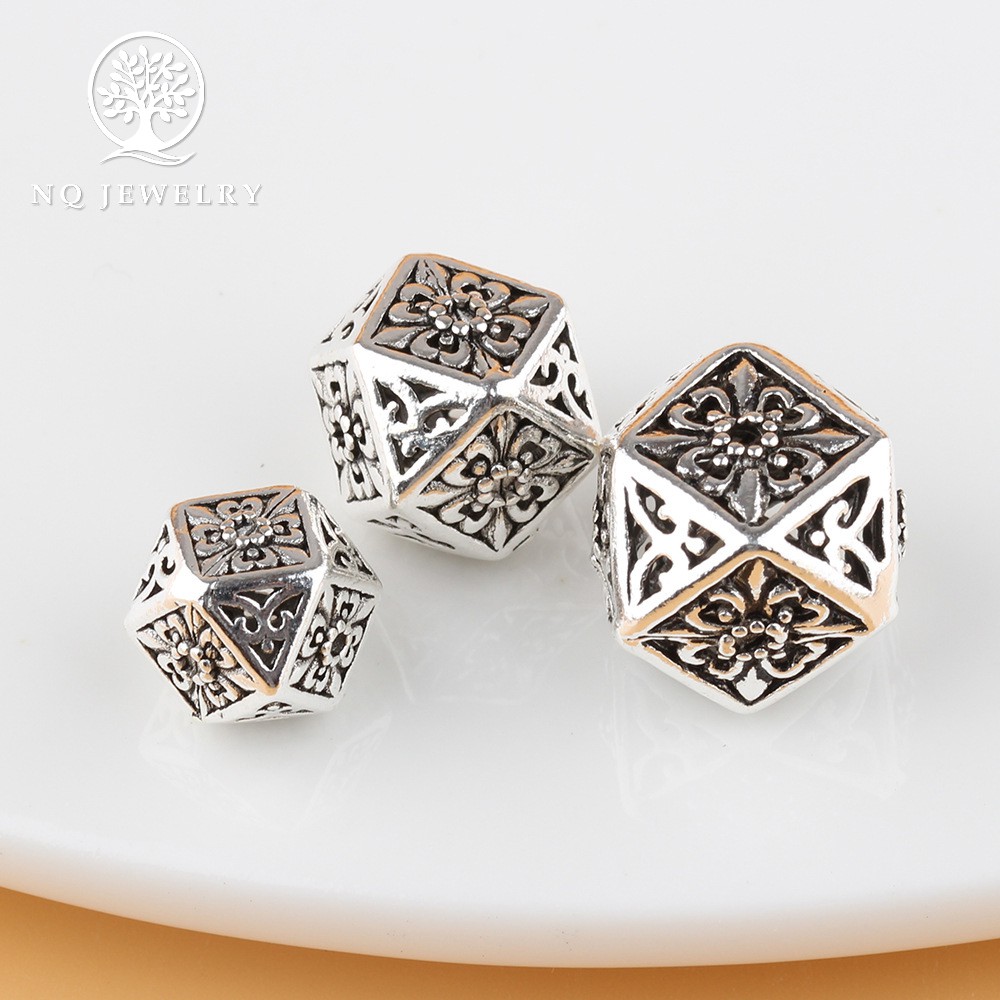 Charm bạc 925 Hạt rỗng đa giác xỏ - NQ Jewelry