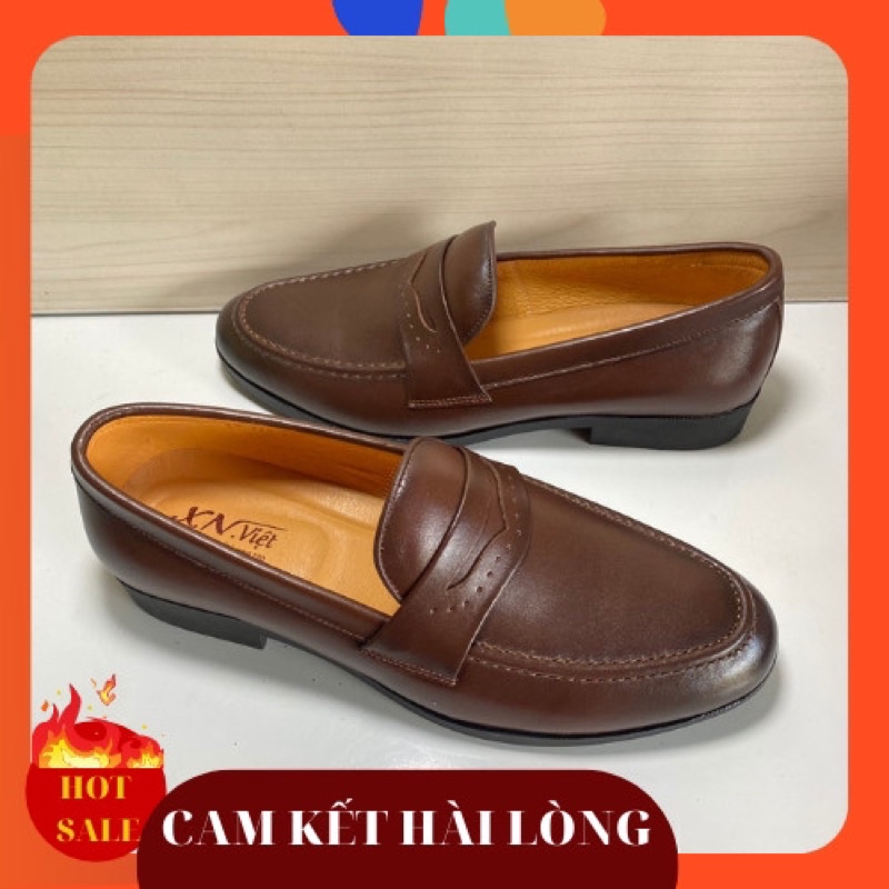 Giày lười nam giày tây nam da bò cao cấp 2 màu đen - nâu, size 38-43
