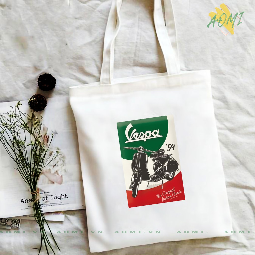 TÚI VESPA NHIỀU MẪU VẢI ĐEO VAI TOTE CANVAS BAG CÓ KHÓA KÉO SIZE LỚN 33x38cm CUTE XINH ĐẸP TIỆN ÍCH DẠO PHỐ DU LỊCH