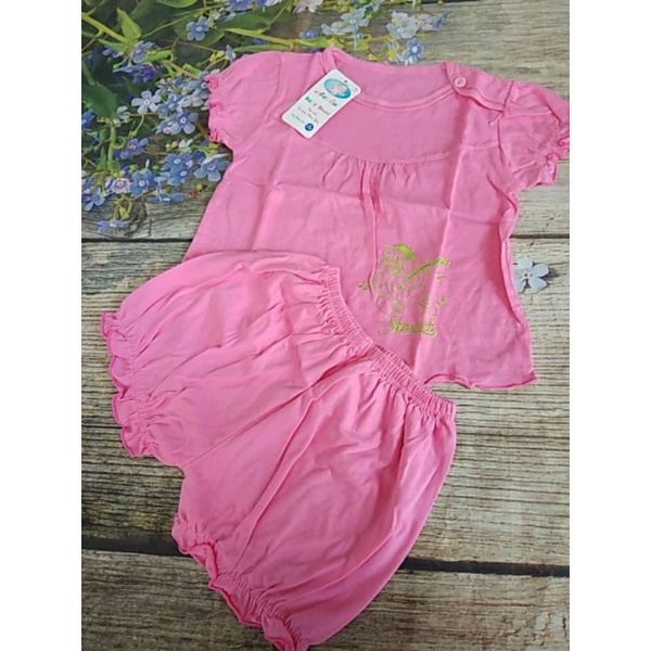 Bộ thun cotton tay ngắn 5 màu cài nút vai mặc nhà bé gái Anan dễ thương cho bé (sơ sinh đến 12kg)