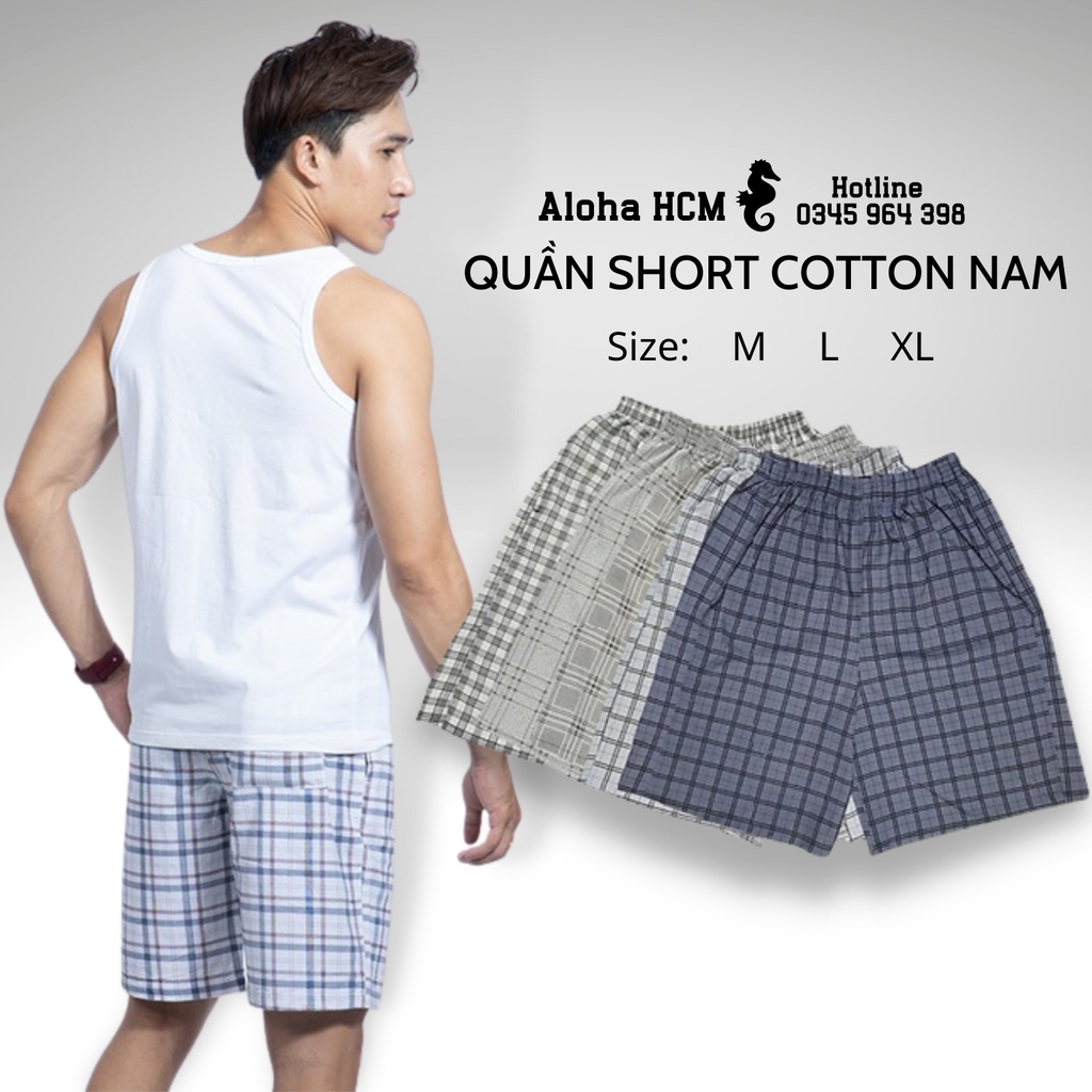 Combo 5 Quần Short Nam Cotton Giá Tại Xưởng, Quần Đùi Vải, Họa Tiết Kẻ Sọc Caro Trẻ Trung - Năng Động - Giao 5 Màu Khác