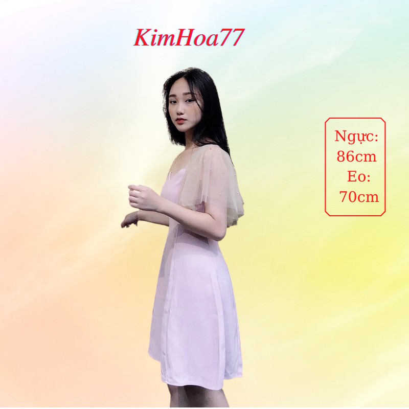 Váy xòe đầm nữ dự tiệc freesize chất umi cao cấp tay ngắn phối lưới kimhoa77