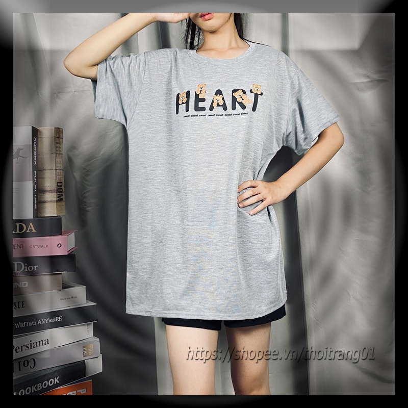 Áo phông nam nữ tay lỡ Áo thun unisex Form Rộng chất Cotton Oversize cổ tròn trắng đen cặp đôi in hình chữ con gấu A2201
