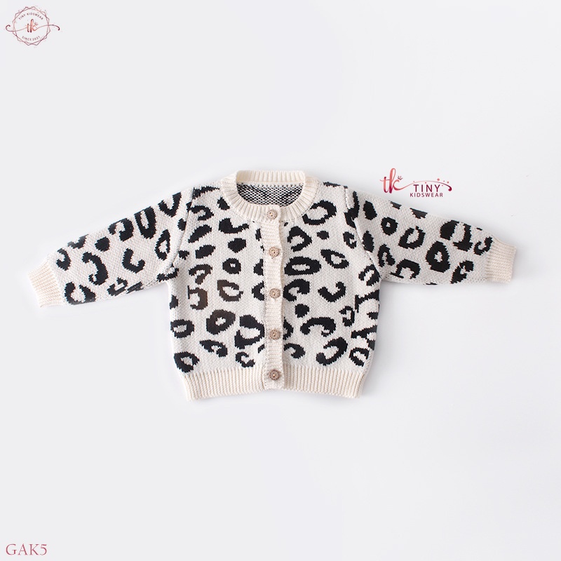 Áo khoác len cardigan họa tiết da báo cúc gỗ cho bé từ 5-13kg [GAK5]
