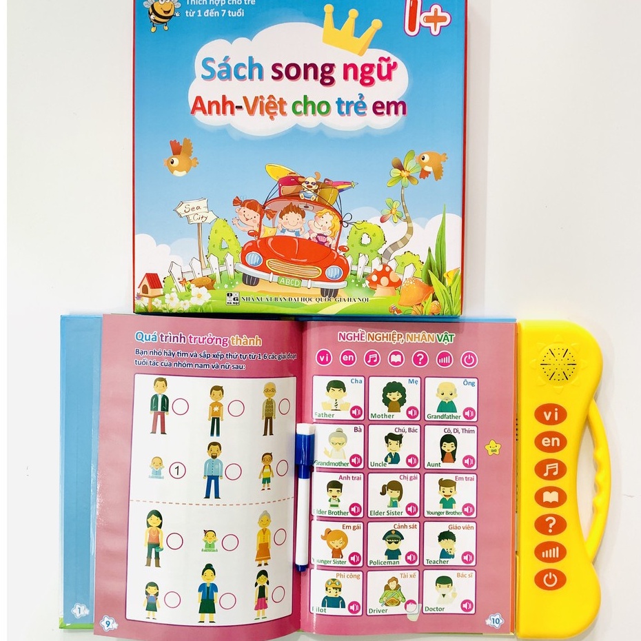 Sách Quý Song Ngữ, Sách Nói Điện Tử Tặng Kèm Bút Xoá Được Cho Bé- Đồ chơi thông minh
