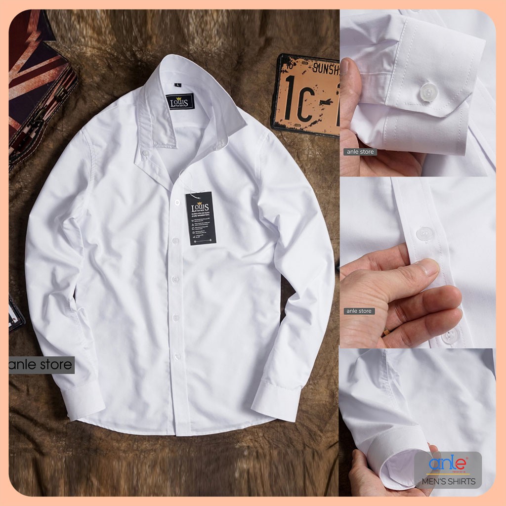 Áo sơ mi nam đẹp công sở LOUIS dài tay form Hàn Quốc cotton lụa cao cấp xuất khẩu màu trắng đen [Ảnh và Video Thật]