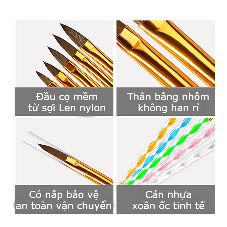 Cọ đắp hoa bột nail Yapas cán nhựa số 2 4 6 8 10, Cọ đắp gel nặn hoa tạo hình móng cao cấp