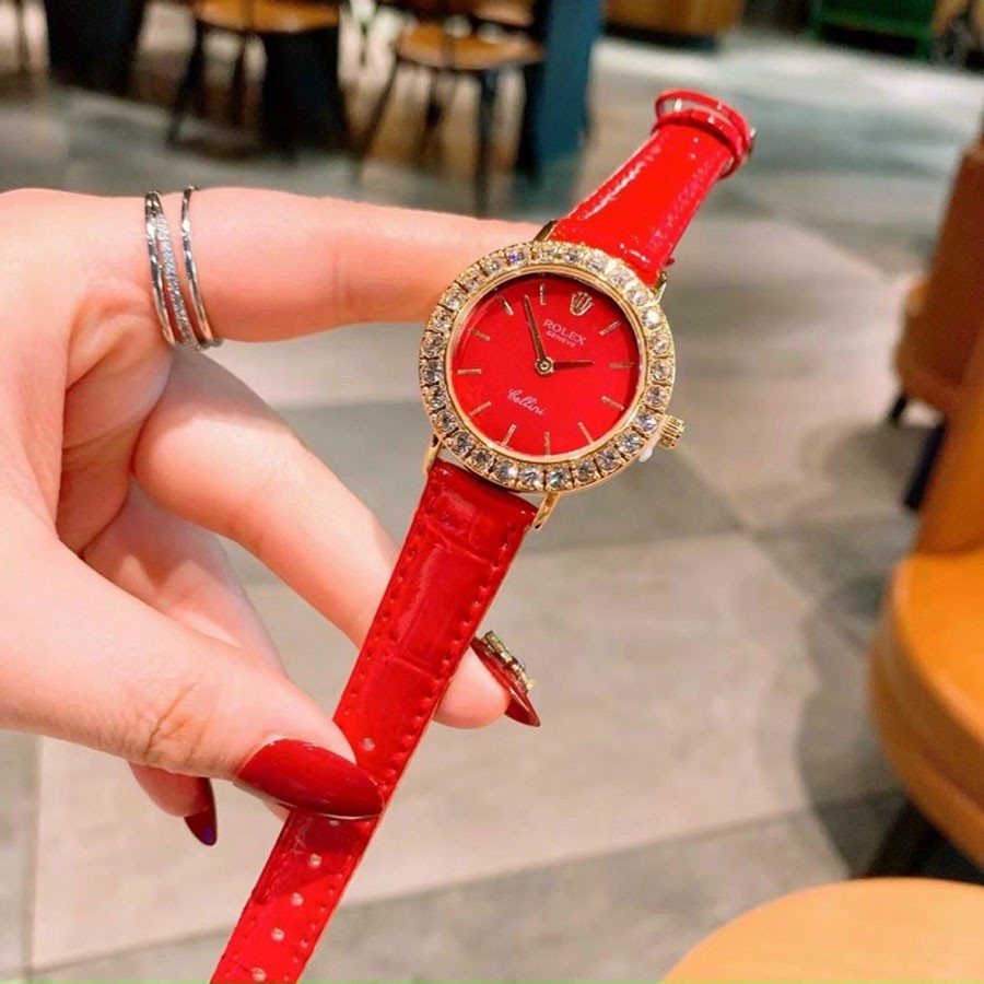 Đồng hồ nữ rolex viền đính đá dây da cao cấp đủ màu - bảo hành
